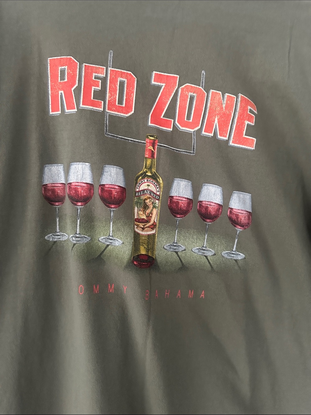 Tommy Bahama Olive Green Short-Sleeve Tee with Pink Logo